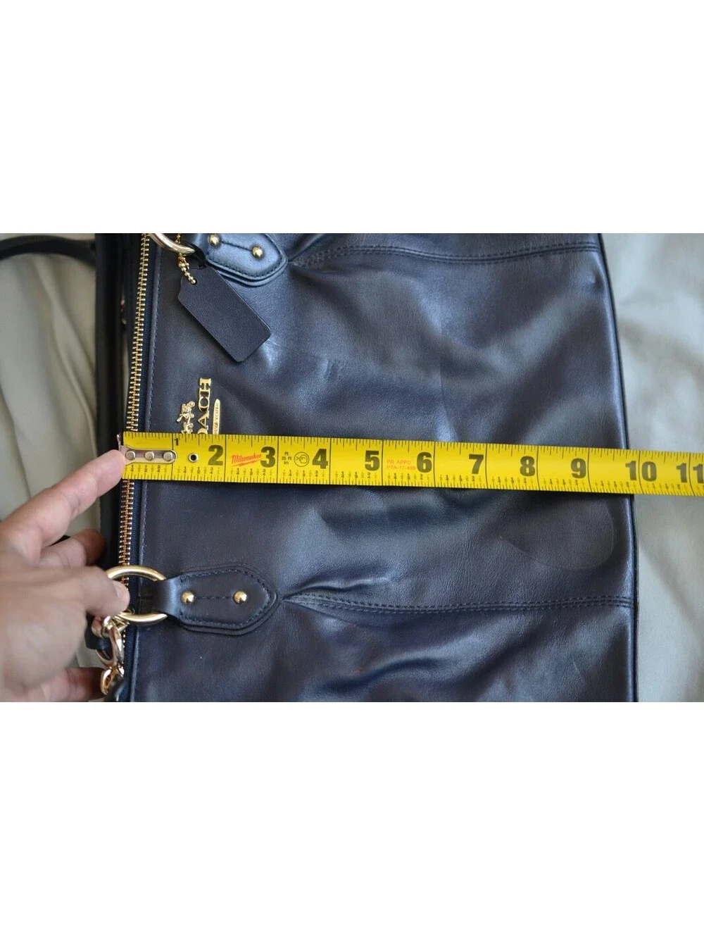 Coach Kristin Navy Leather Triple Zip Satchel Shoulder Bag Gold Hardware